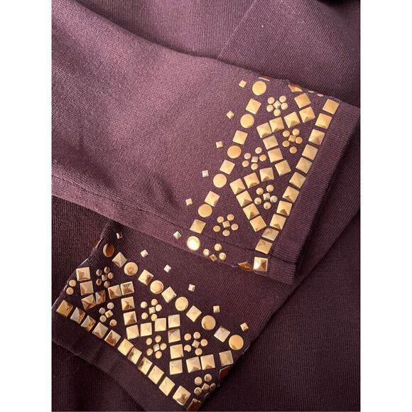 Cable & Gauge Women's Small Brown Gold Embellishment Silk Blend Tunic Top Blouse - Picture 3 of 8